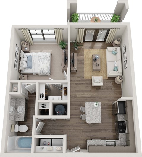 Floor plan for 1 bed, 1 bath, 711 sqft